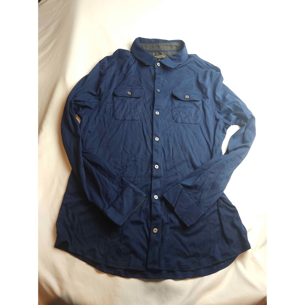 Banana‎ Republic Luxury Touch Mens XL Navy Blue Long Sleeve Button Down Shirt